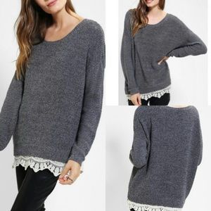 Urban Outfitters Oversized Lace Bottom Sweater